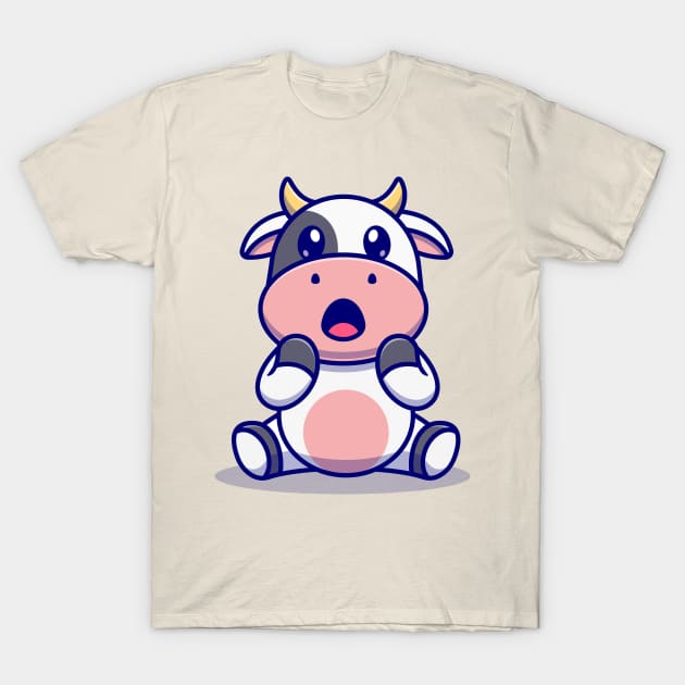 Cute Cow Surprised Cartoon T-Shirt by Catalyst Labs